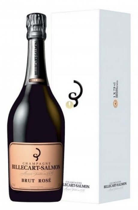 Billecart-Salmon Brut Rosé Champagne bottle and gift box, showcasing its elegant design and sparkling color.